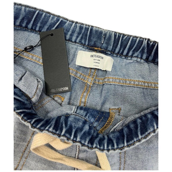New One Teaspoon Shabbies Drawstring Boyfriend Destroyed Cuffed Montana Blue XS - Picture 13 of 16